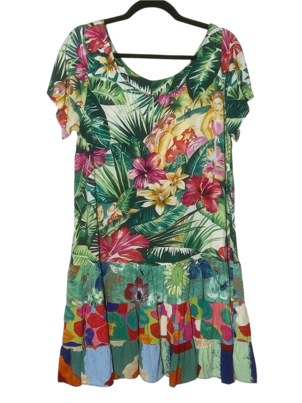 Vintage Hawaiian print dress with patchwork hem size M/L